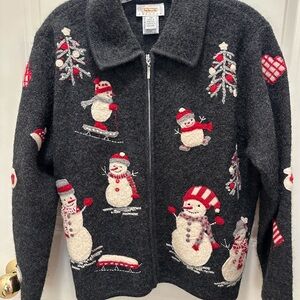 Talbots Charcoal Knit Winter Festive Sweater